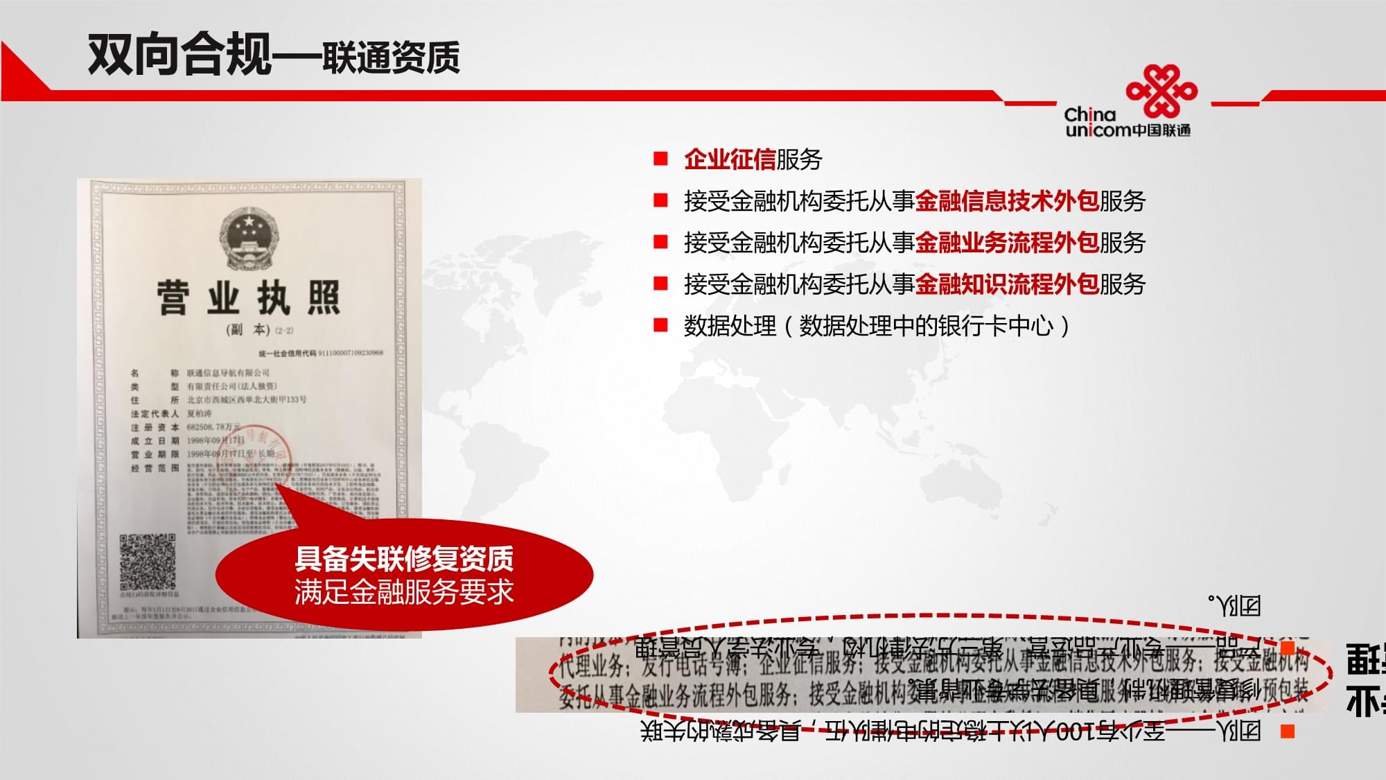 中國聯通金融行業新型服務產品方案 融合失聯修復AI與人工聯絡中心，外送企業征信服務